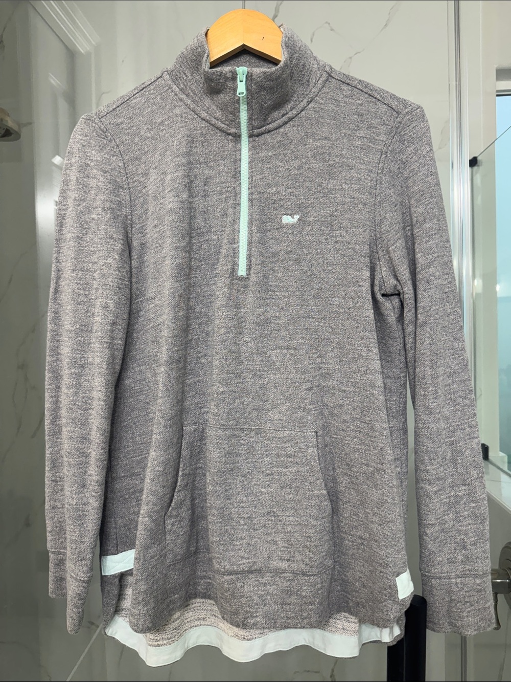 Vineyard Vines Gray Half-Zip Sweater with Mint Trim